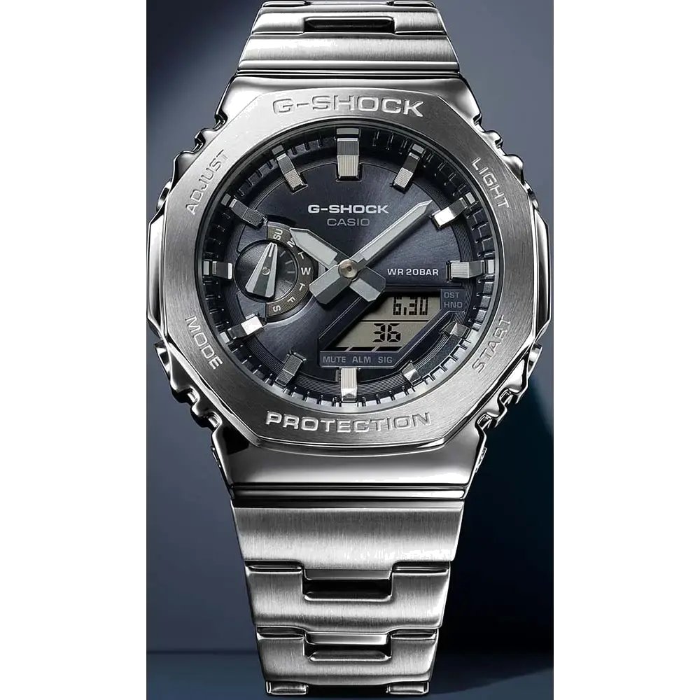 CASIO G-SHOCK Dual Time Χρονογράφος Ρολόι Ασημί Ανοξείδωτο Ατσάλι μπρασελέ GM-2110D-8AER