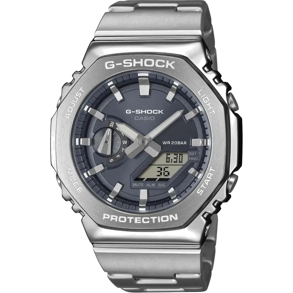 CASIO G-SHOCK Dual Time Χρονογράφος Ρολόι Ασημί Ανοξείδωτο Ατσάλι μπρασελέ GM-2110D-8AER