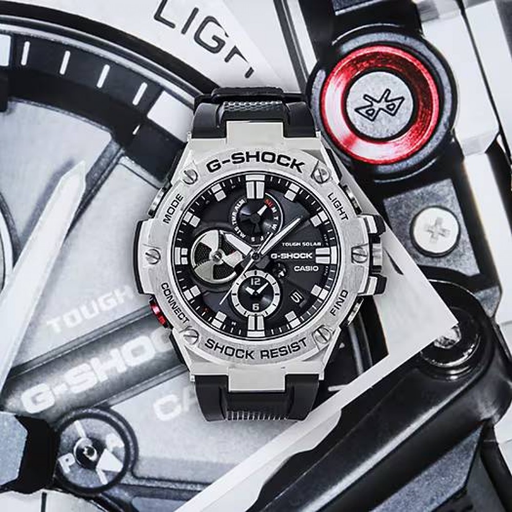 CASIO G-SHOCK Smartwatch Tough Solar Χρονογράφος Ρολόι Μαύρο Καουτσούκ λουράκι GST-B100-1AER