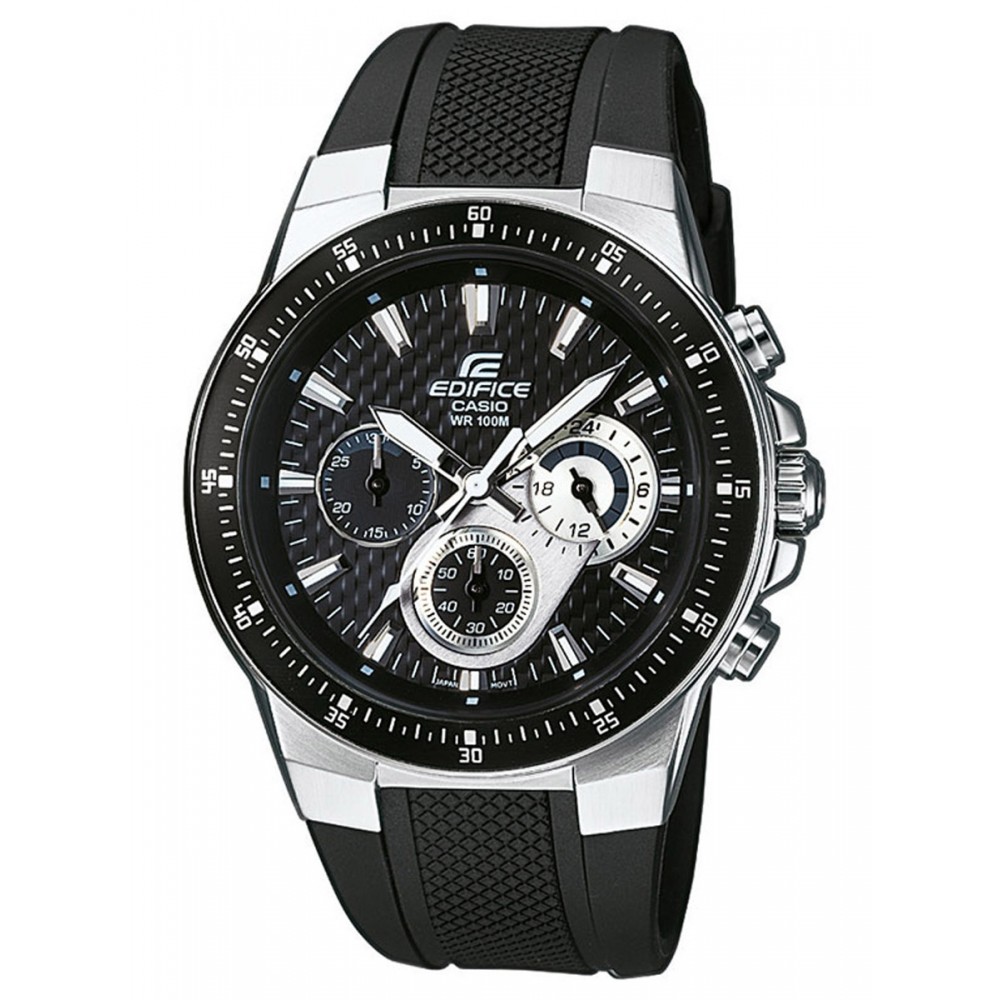 CASIO edifice ρολόι μαύρο καουτσούκ λουράκι χρονογράφος EF-552-1AV