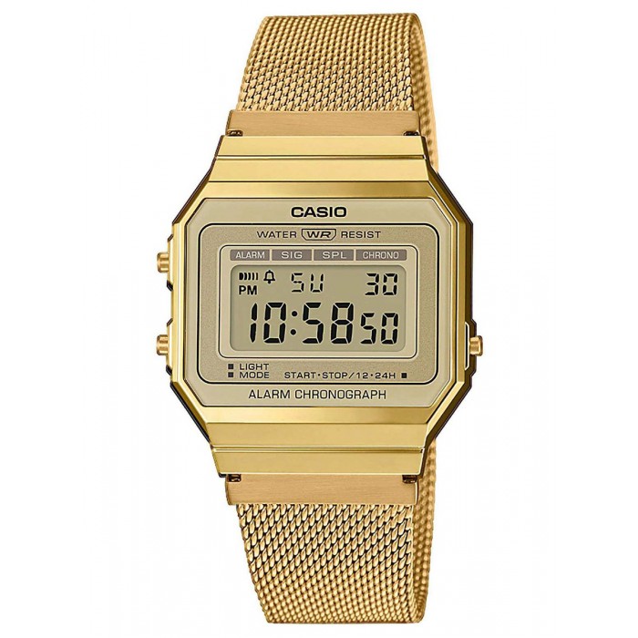 CASIO Collection Ρολόι Χρονογράφος Χρυσό Ανοξείδωτο Ατσάλι Μπρασελέ A-700WEMG-9AEF