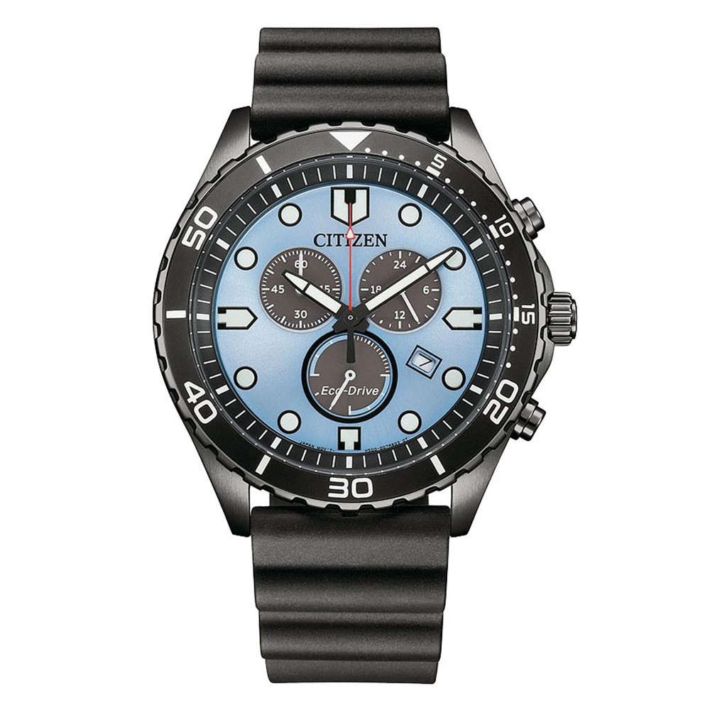 CITIZEN Ανδρικό Eco Drive  Sporty Aqua Chronograph Μαύρο Καουτσούκ λουράκι AT2567-18L