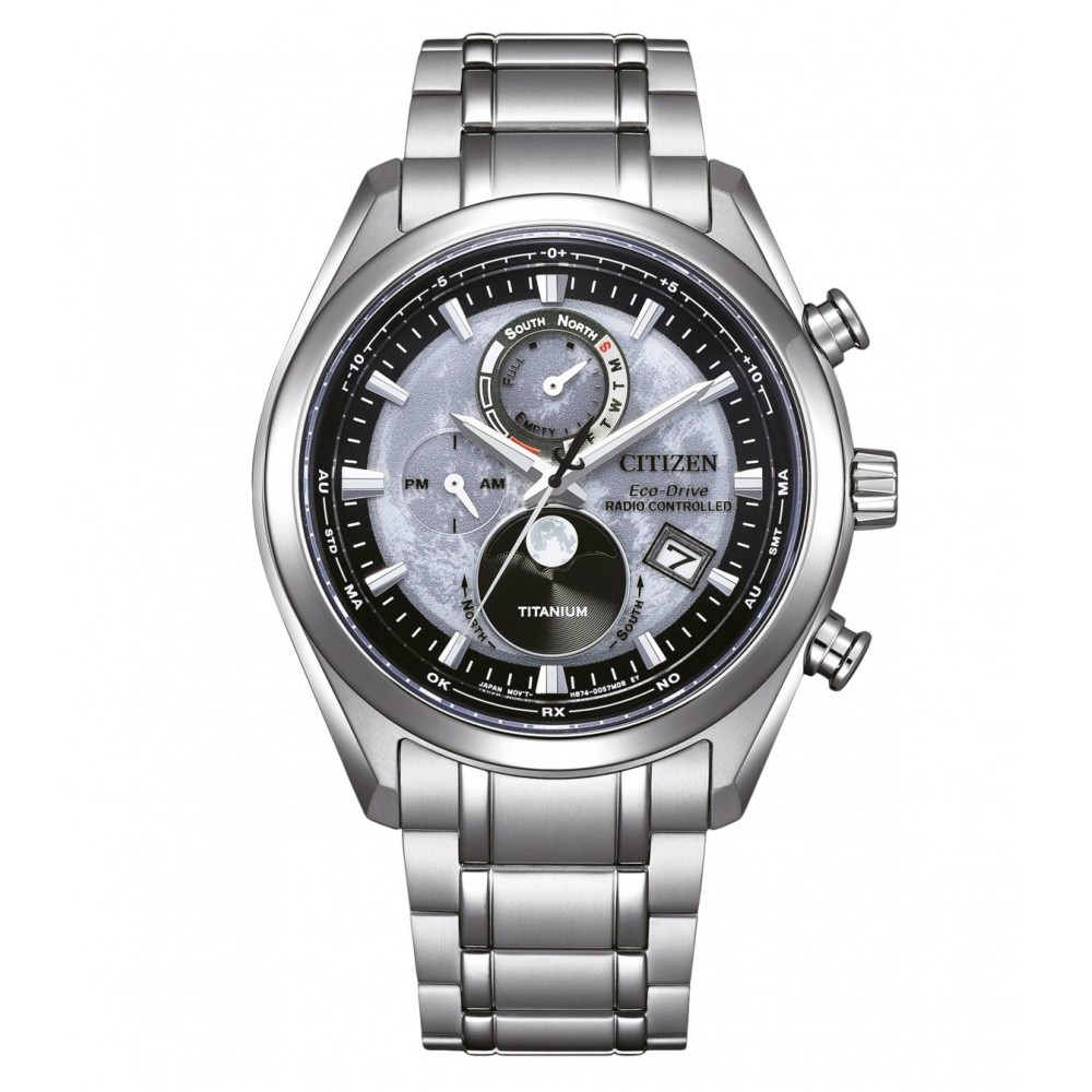 CITIZEN Eco-Drive Radio Controlled Tsuki-yomi Titanium Ρολόι Ασημί Τιτάνιο μπρασελέ BY1010-81H