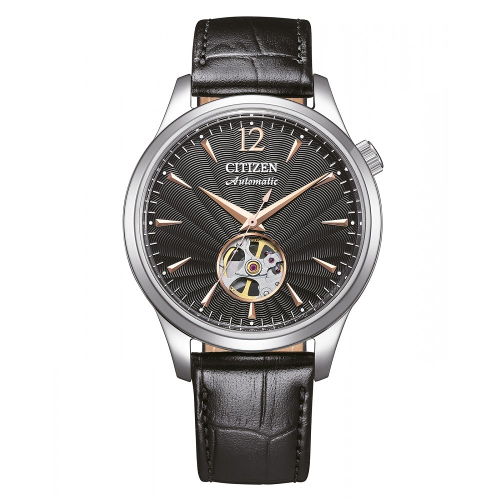 CITIZEN Automatic Open Heart Ρολόι Μαύρο Δερμάτινο λουράκι NH9131-14E