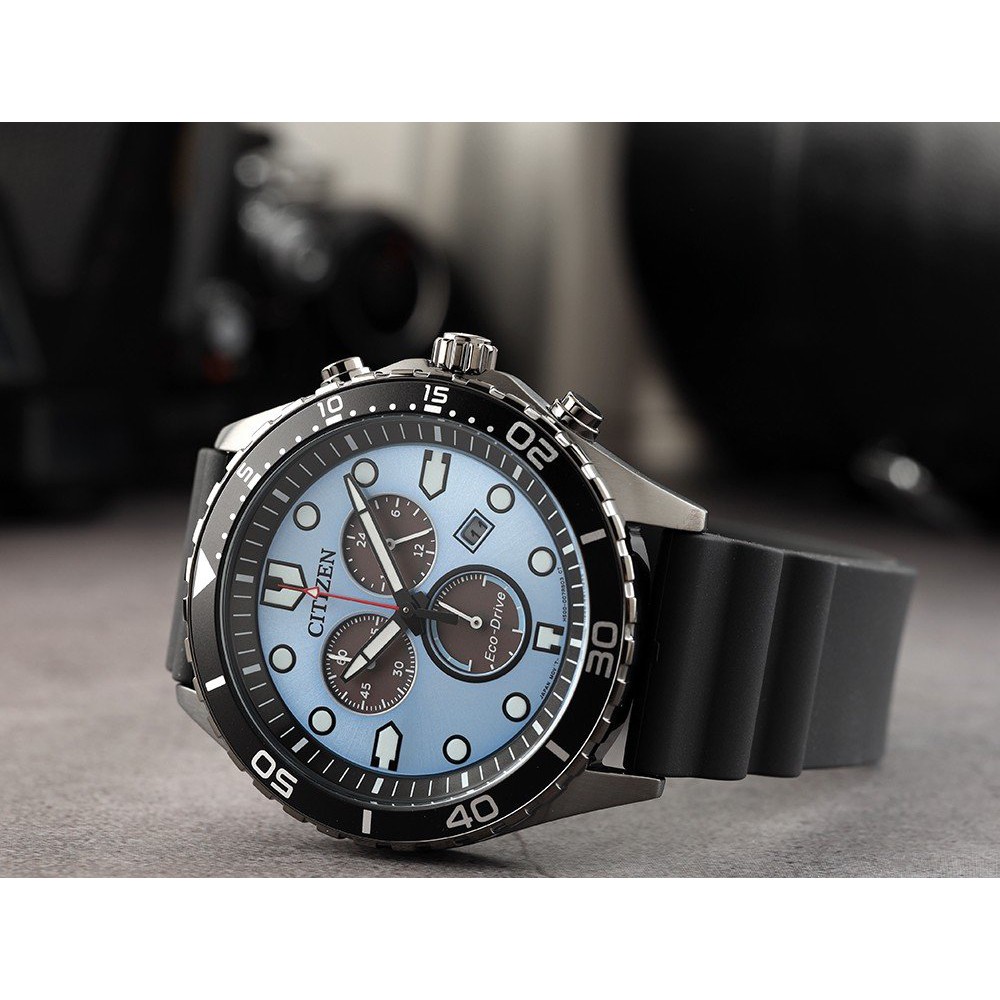 CITIZEN Ανδρικό Eco Drive  Sporty Aqua Chronograph Μαύρο Καουτσούκ λουράκι AT2567-18L