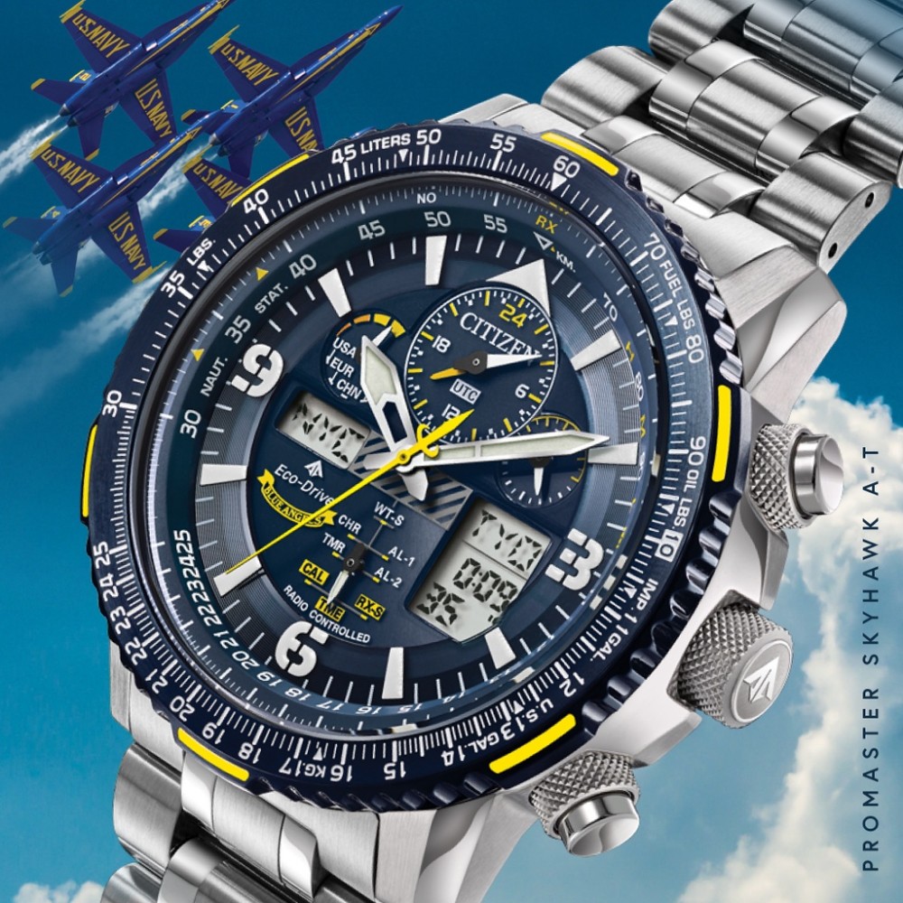 CITIZEN Promaster Skyhawk A-T Eco-Drive RadioControlled Dual Time Ρολόι Χρονογράφος Ασημί Ανοξείδωτο Ατσάλι μπρασελέ JY8078-52L
