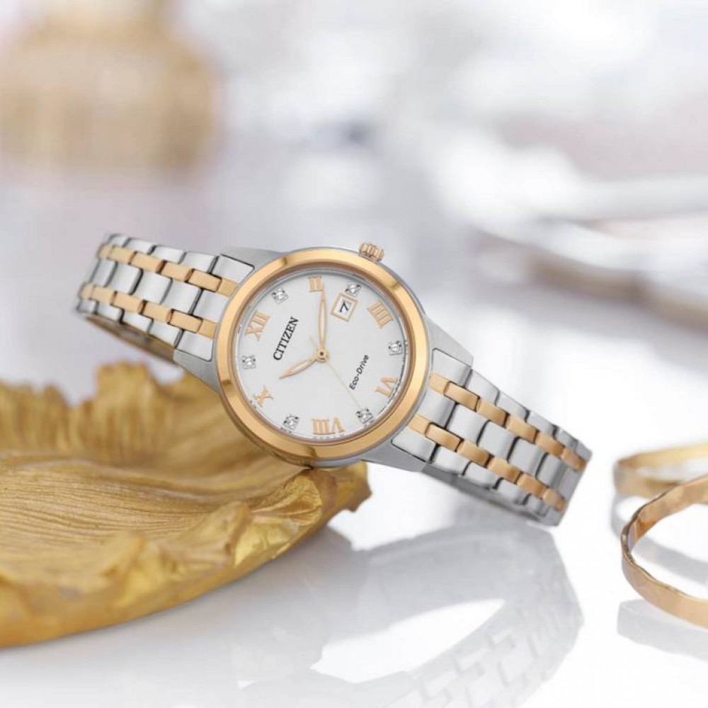 CITIZEN ECO DRIVE Γυναικειο Ρολόι Δίχρωμο Ανοξείδωτο Ατσάλι μπρασελέ FE1246-85A