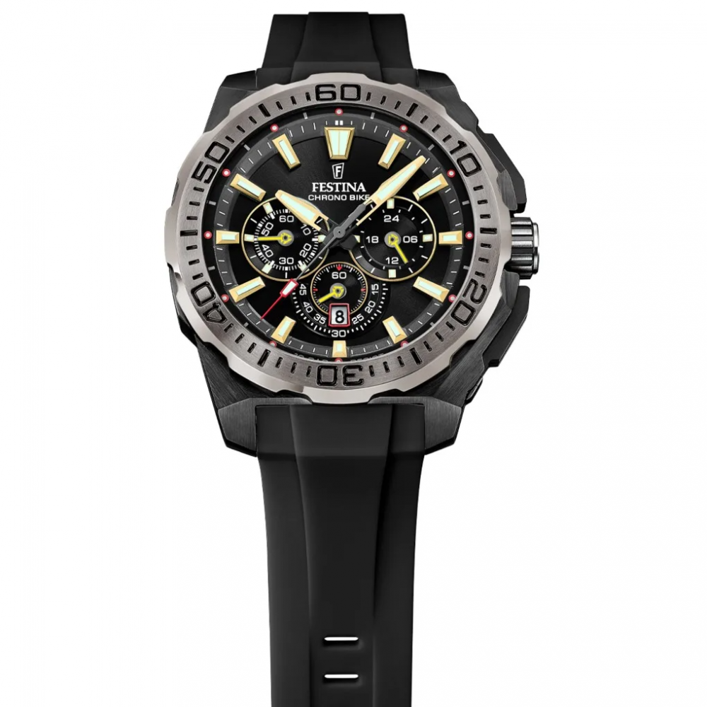 FESTINA CHRONO BIKE Ανδρικό Χρονογράφος Ρολόι  Μαύρο Καουτσούκ λουράκι F20726/3
