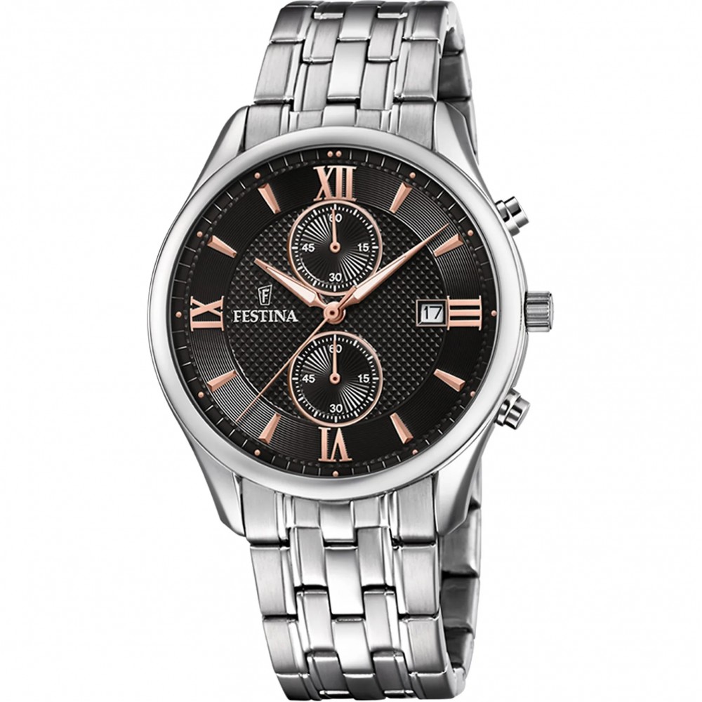 FESTINA Ανδρικό Ρολόι Χρονογράφος Ασημί Ανοξείδωτο ατσάλι μπρασελέ F6854/7