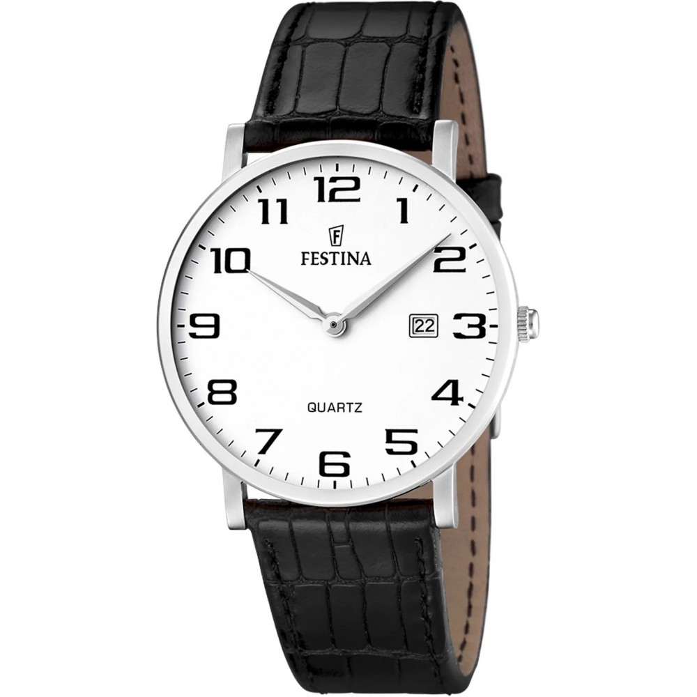 FESTINA CLASSICS Ανδρικό Ρολόι Μαύρο Δερμάτινο Λουράκι F16476/1