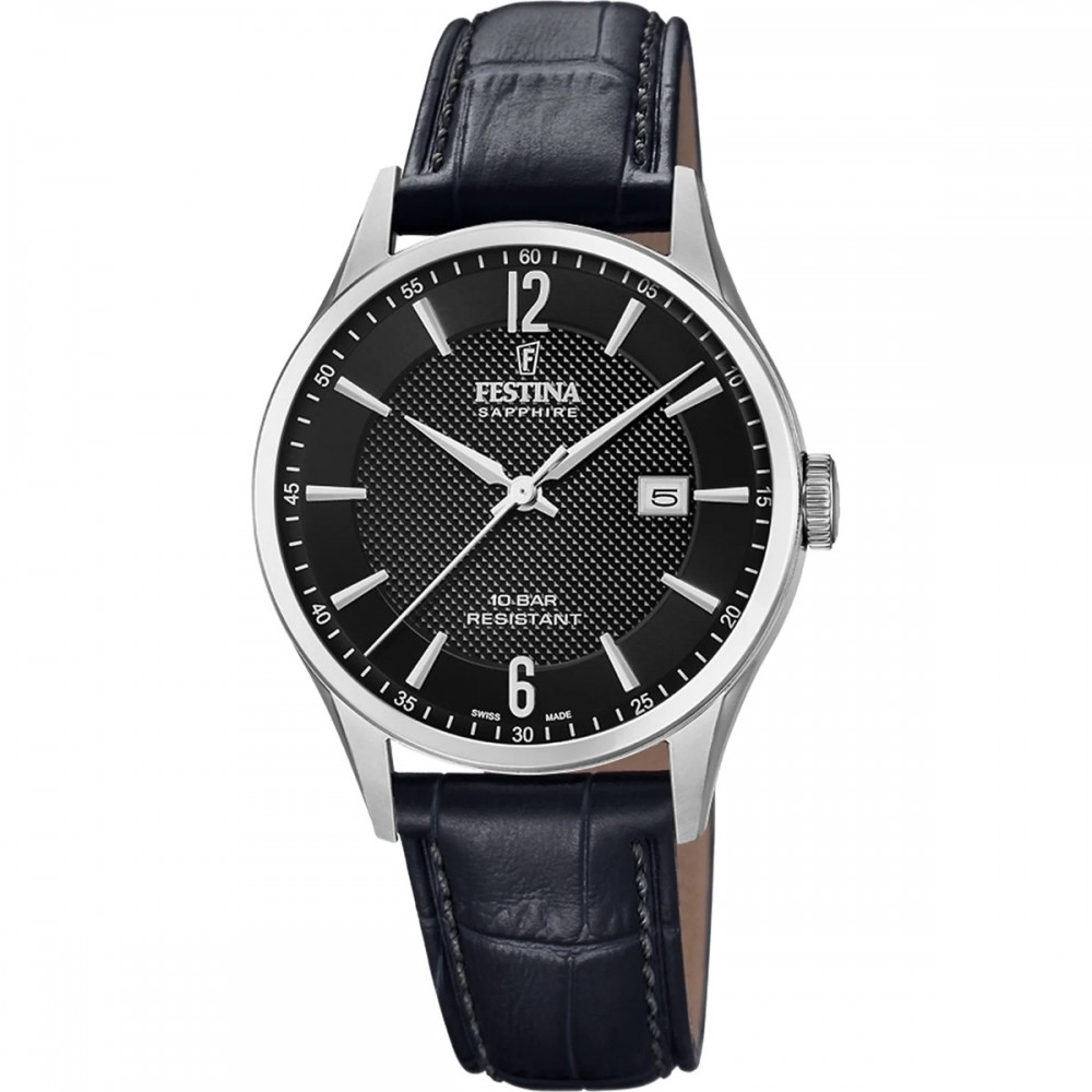 FESTINA Swiss Made Ανδρικό Ρολόι Μαύρο Δερματινο λουράκι F20007/4