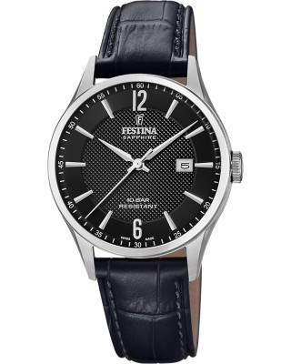 FESTINA Swiss Made Ανδρικό Ρολόι Μαύρο Δερματινο λουράκι F20007/4