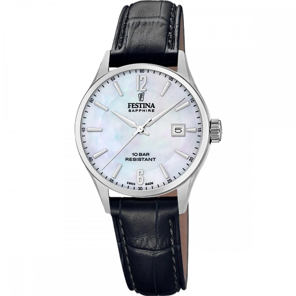 FESTINA Swiss Made Ρολόι Γυναικείο Μαύρο Δερμάτινο λουράκι F20009/7