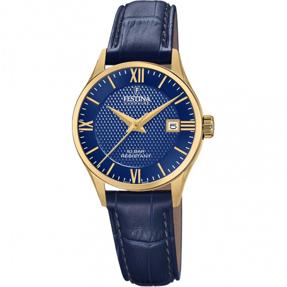FESTINA Swiss Made Ρολόι Γυναικείο Μπλε Δερμάτινο λουράκι F20011/3 FESTINA Swiss Made Ρολόι Γυναικείο Μπλε Δερμάτινο λουράκι F20011/3