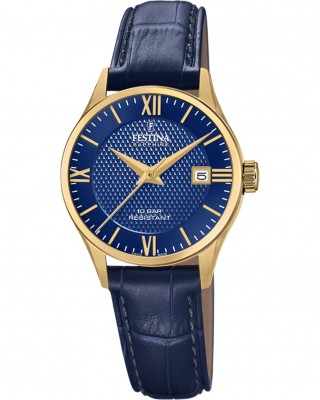FESTINA Swiss Made Ρολόι Γυναικείο Μπλε Δερμάτινο λουράκι F20011/3