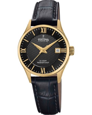 FESTINA Swiss Made Ρολόι Γυναικείο Μαύρο Δερμάτινο λουράκι F20011/4