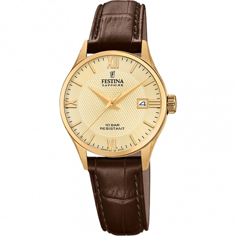 FESTINA Swiss Made Ρολόι Γυναικείο Καφέ Δερμάτινο λουράκι F20011/6 FESTINA Swiss Made Ρολόι Γυναικείο Καφέ Δερμάτινο λουράκι F20011/6