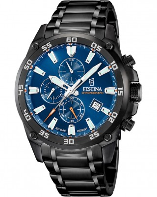 FESTINA Ρολόι Χρονογράφος Ανδρικό Μαύρο Ανοξείδωτο Ατσάλι Μπρασελέ F20735/1