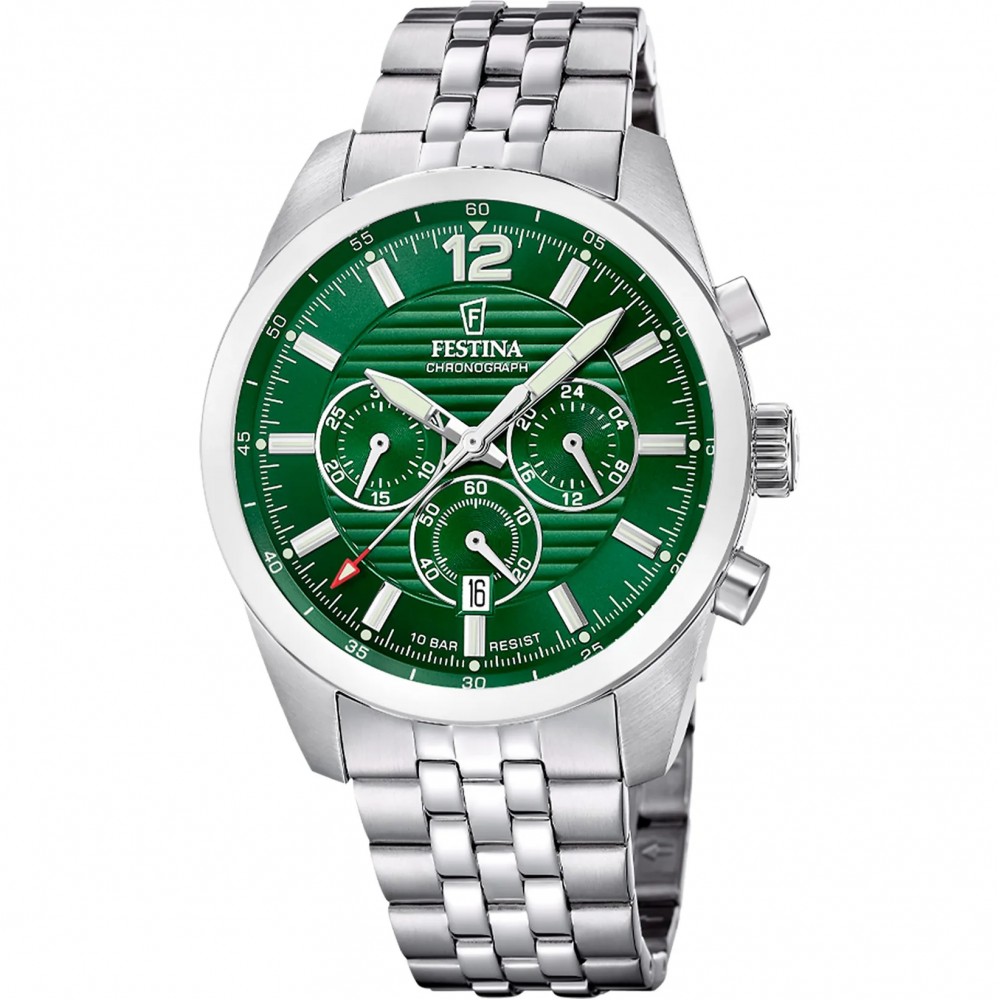 FESTINA Ανδρικό Ρολόι Χρονογράφος Ασημί Ανοξείδωτο Ατσάλι Μπρασελέ F20742/2