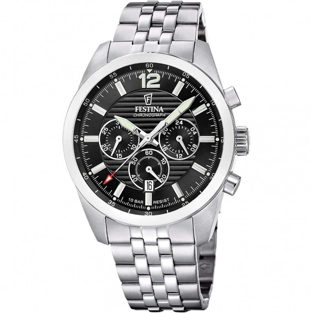 FESTINA Ανδρικό Ρολόι Χρονογράφος Ασημί Ανοξείδωτο Ατσάλι Μπρασελέ F20742/3