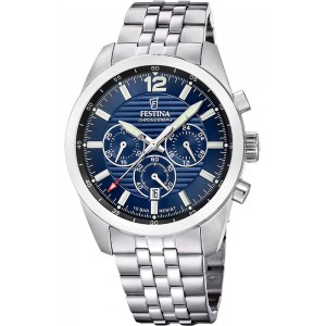 FESTINA Ανδρικό Ρολόι Χρονογράφος Ασημί Ανοξείδωτο Ατσάλι Μπρασελέ F20742/4