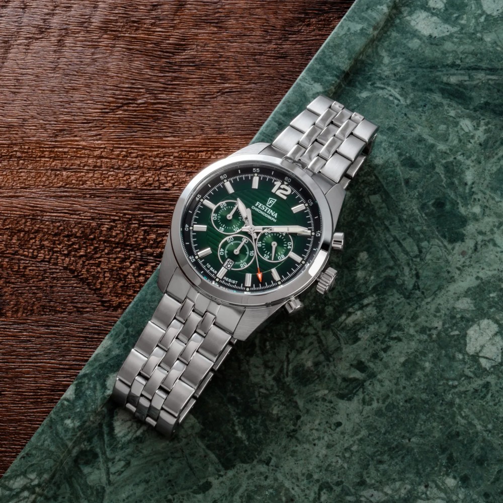 FESTINA Ανδρικό Ρολόι Χρονογράφος Ασημί Ανοξείδωτο Ατσάλι Μπρασελέ F20742/5