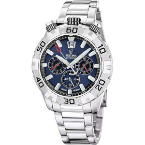 FESTINA Bullhead Ανδρικό Ρολόι Χρονογράφος Ασημί Ανοξείδωτο Ατσάλι Μπρασελέ F20743/1