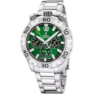 FESTINA Bullhead Ανδρικό Ρολόι Χρονογράφος Ασημί Ανοξείδωτο Ατσάλι Μπρασελέ F20743/2