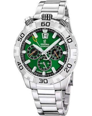 FESTINA Bullhead Ανδρικό Ρολόι Χρονογράφος Ασημί Ανοξείδωτο Ατσάλι Μπρασελέ F20743/2