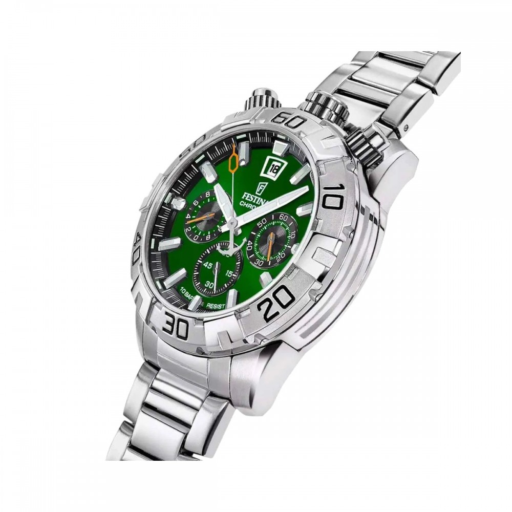 FESTINA Bullhead Ανδρικό Ρολόι Χρονογράφος Ασημί Ανοξείδωτο Ατσάλι Μπρασελέ F20743/2