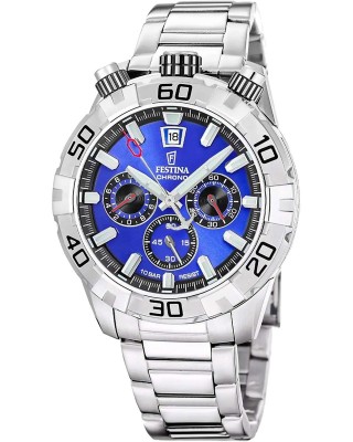 FESTINA Bullhead Ανδρικό Ρολόι Χρονογράφος Ασημί Ανοξείδωτο Ατσάλι Μπρασελέ F20743/3