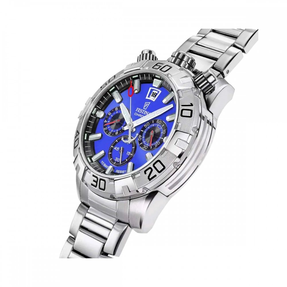FESTINA Bullhead Ανδρικό Ρολόι Χρονογράφος Ασημί Ανοξείδωτο Ατσάλι Μπρασελέ F20743/3 FESTINA Bullhead Ανδρικό Ρολόι Χρονογράφος Ασημί Ανοξείδωτο Ατσάλι Μπρασελέ F20743/3