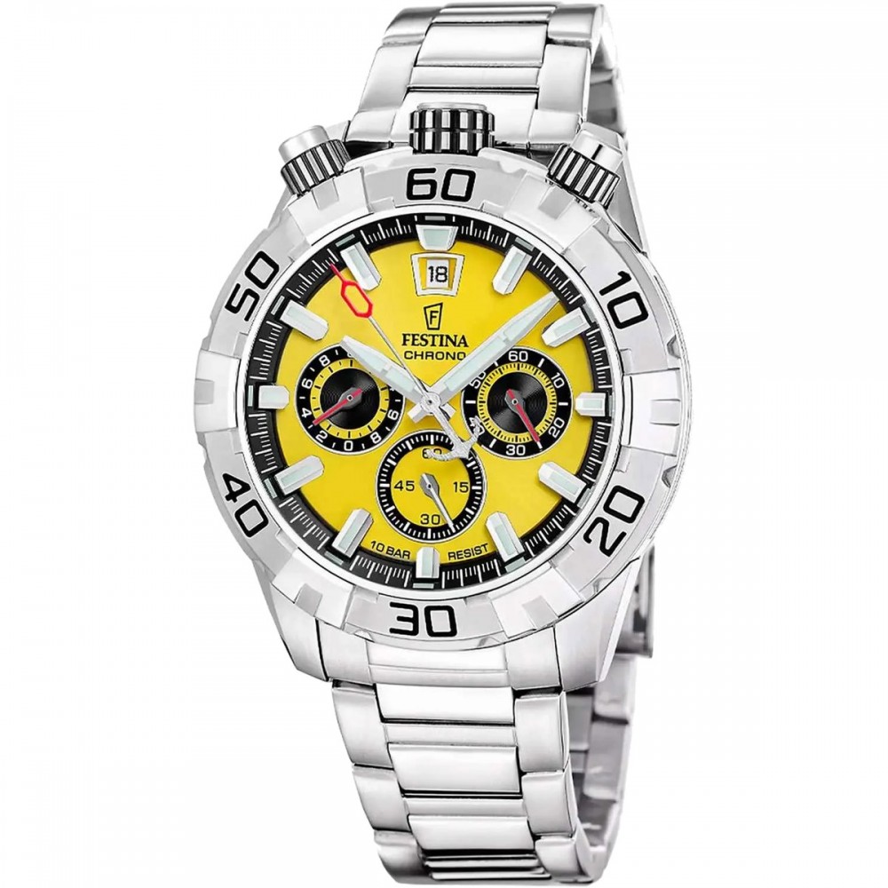 FESTINA Bullhead Ανδρικό Ρολόι Χρονογράφος Ασημί Ανοξείδωτο Ατσάλι Μπρασελέ F20743/4