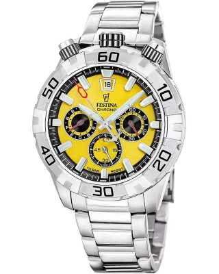 FESTINA Bullhead Ανδρικό Ρολόι Χρονογράφος Ασημί Ανοξείδωτο Ατσάλι Μπρασελέ F20743/4