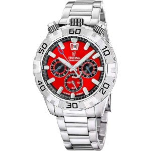 FESTINA Bullhead Ανδρικό Ρολόι Χρονογράφος Ασημί Ανοξείδωτο Ατσάλι Μπρασελέ F20743/5