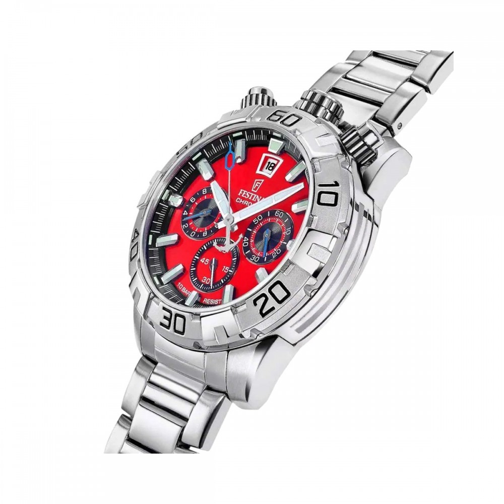 FESTINA Bullhead Ανδρικό Ρολόι Χρονογράφος Ασημί Ανοξείδωτο Ατσάλι Μπρασελέ F20743/5
