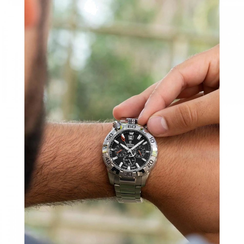 FESTINA Bullhead Ανδρικό Ρολόι Χρονογράφος Ασημί Ανοξείδωτο Ατσάλι Μπρασελέ F20743/6