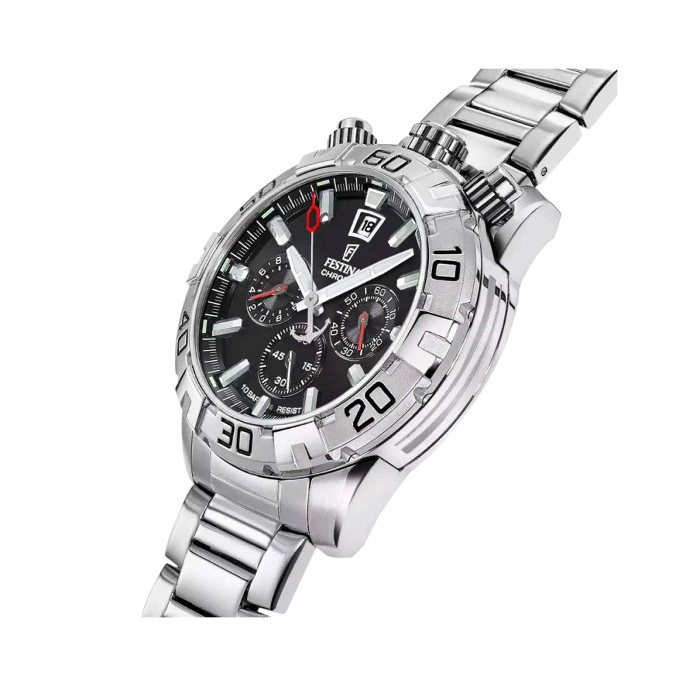 FESTINA Bullhead Ανδρικό Ρολόι Χρονογράφος Ασημί Ανοξείδωτο Ατσάλι Μπρασελέ F20743/6