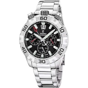 FESTINA Bullhead Ανδρικό Ρολόι Χρονογράφος Ασημί Ανοξείδωτο Ατσάλι Μπρασελέ F20743/6