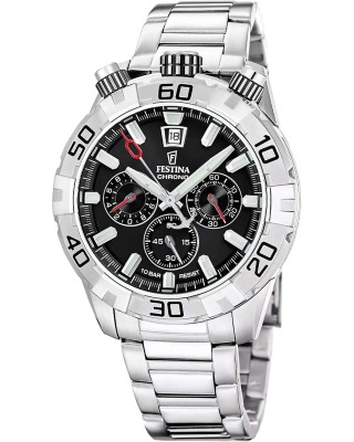 FESTINA Bullhead Ανδρικό Ρολόι Χρονογράφος Ασημί Ανοξείδωτο Ατσάλι Μπρασελέ F20743/6