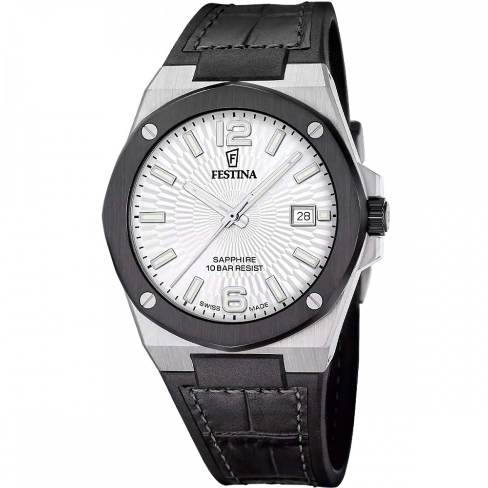 FESTINA Vallée Swiss Made Ανδρικό Ρολόι Μαύρο Δερματινο/Σιλικόνης λουράκι F22001/1