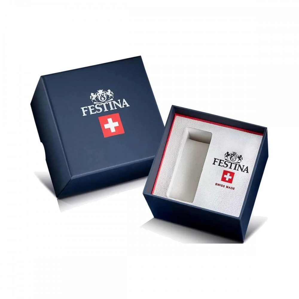 FESTINA Vallée Swiss Made Χρονογράφος Ανδρικό Ρολόι Μαύρο Δερματινο/Σιλικόνης λουράκι F22003/4