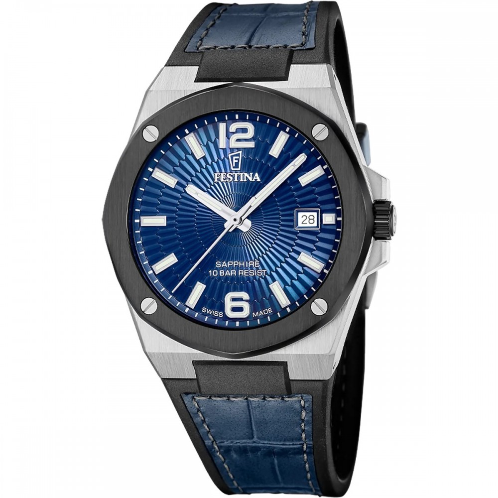 FESTINA Vallée Swiss Made Ανδρικό Ρολόι Μπλε Δερματινο/Σιλικόνης λουράκι F22001/2