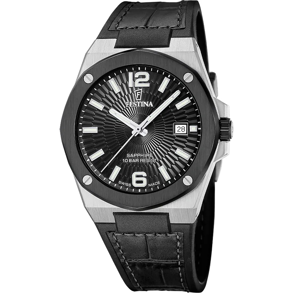 FESTINA Vallée Swiss Made Ανδρικό Ρολόι Μαύρο Δερματινο/Σιλικόνης λουράκι F22001/4