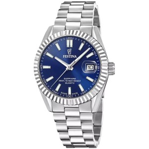 FESTINA Ανδρικό Ρολόι Swiss Made Ασημί Ανοξείδωτο Ατσάλι Μπρασελέ F20084/B