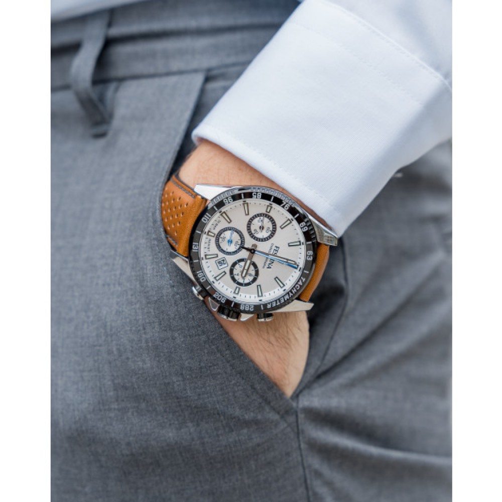 FESTINA Ρολόι Χρονογράφος Ανδρικό Καφέ Δερμάτινο Λουράκι F20561/1