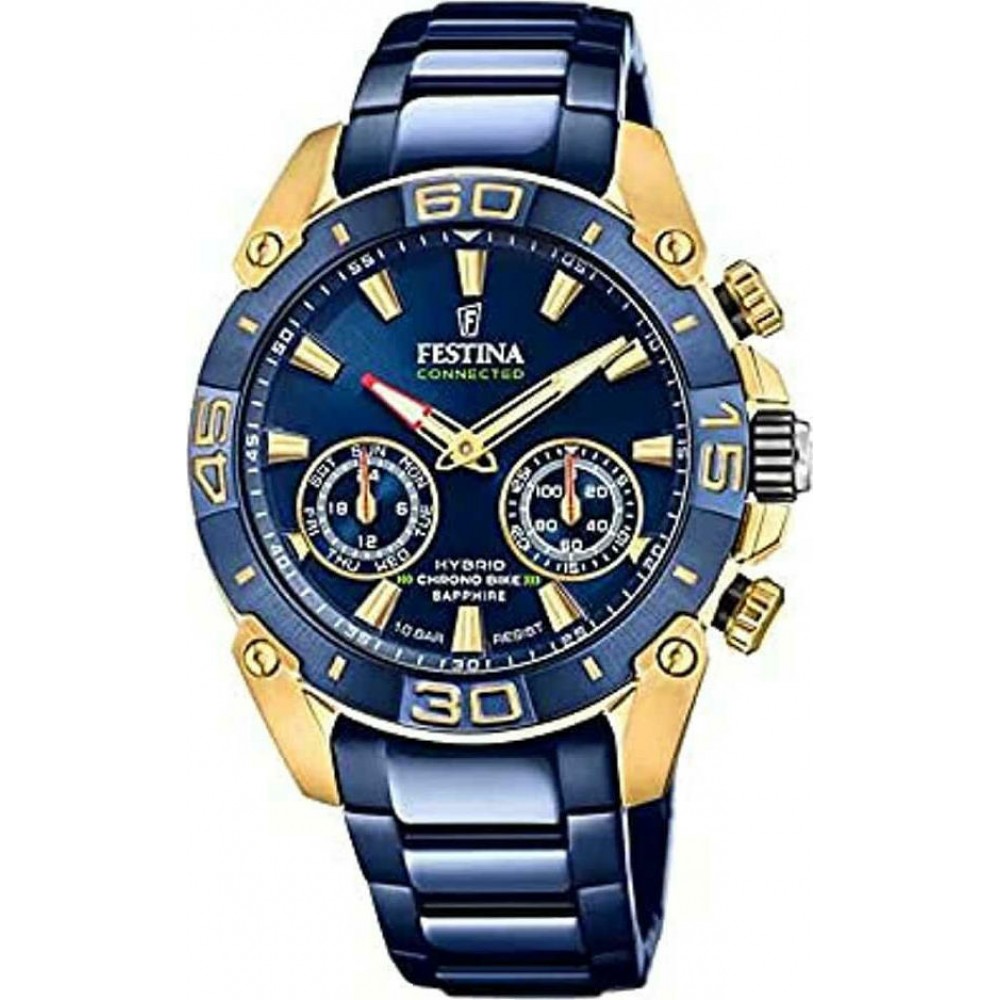 FESTINA SET Hubrid Chronobike Ανδρικό Ρολόι Χρονογράφος Μπλε Ανοξείδωτο Ατσάλι Μπρασελέ F20547/1  