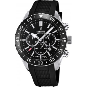 FESTINA  Ανδρικό Ρολόι Χρονογράφος Μαύρο Λουράκι Καουτσούκ F20515/2