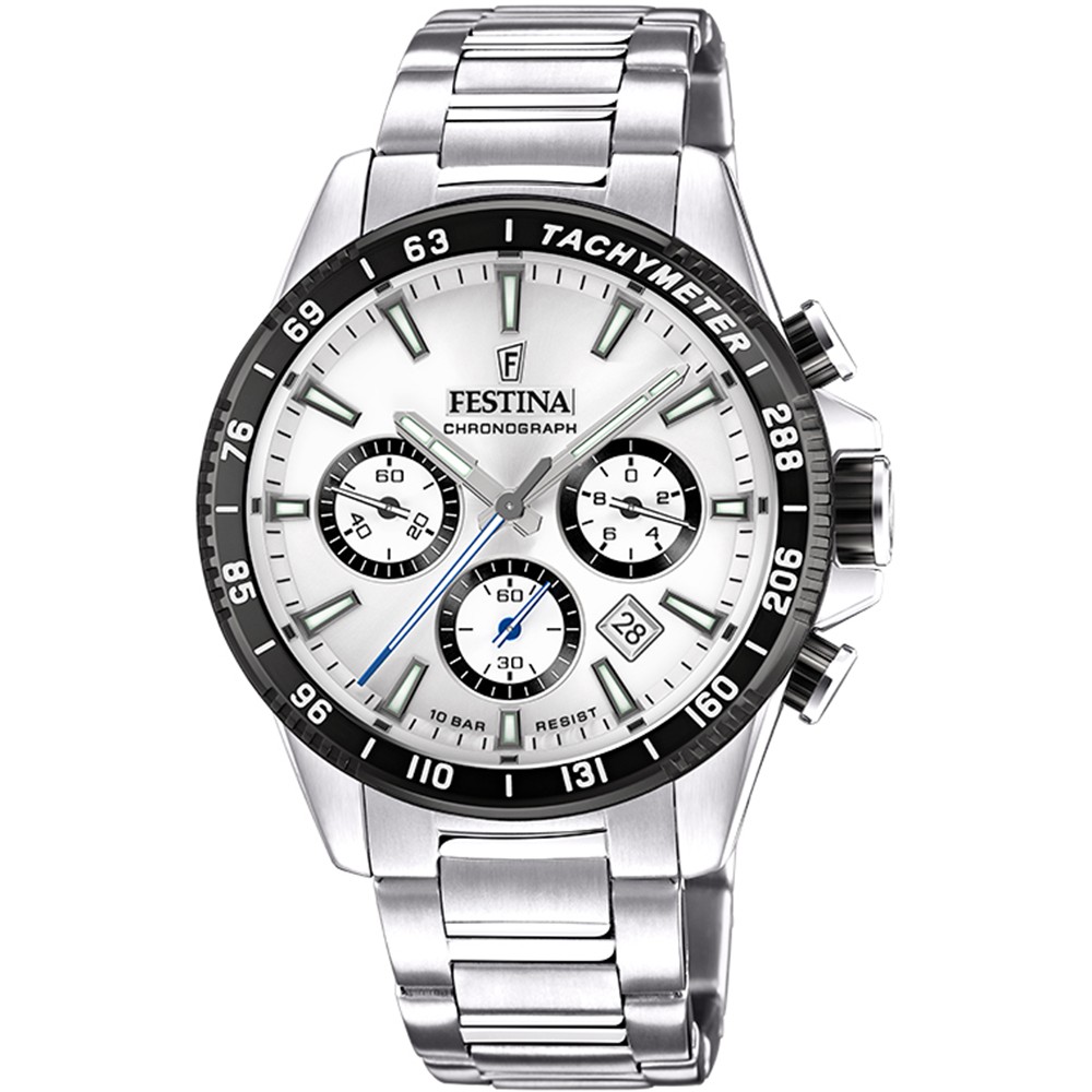 FESTINA  Ανδρικό Ρολόι Χρονογράφος Ασημί Ανοξείδωτο Ατσάλι Μπρασελέ F20560/1