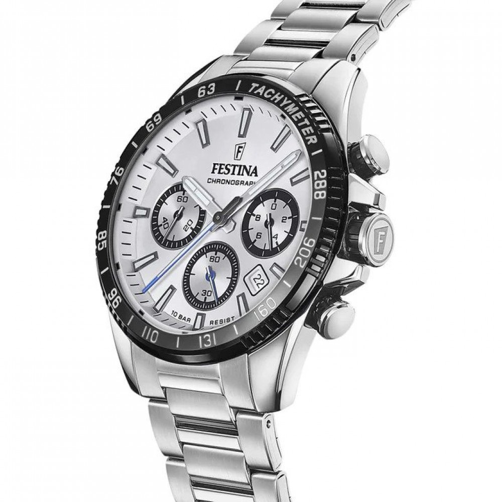 FESTINA  Ανδρικό Ρολόι Χρονογράφος Ασημί Ανοξείδωτο Ατσάλι Μπρασελέ F20560/1